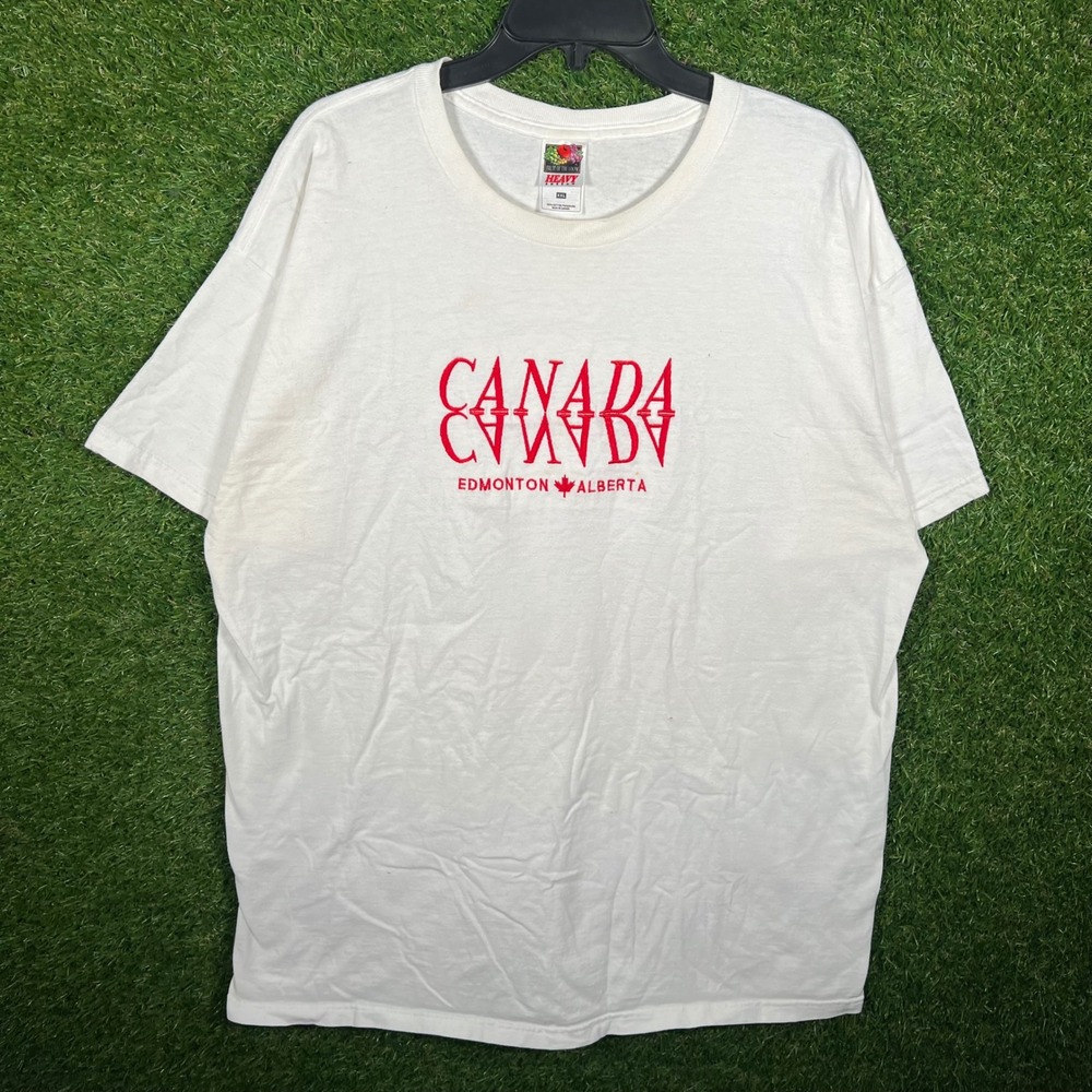 Vintage Fruit of the Loom Canada Edmonton Alberta Graphic T-Shirt White‎ XXL 90s